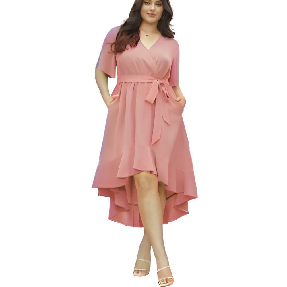 Plus Size 6X  30 Pink Hi Low Midi Dress By BloomChic With Pockets
